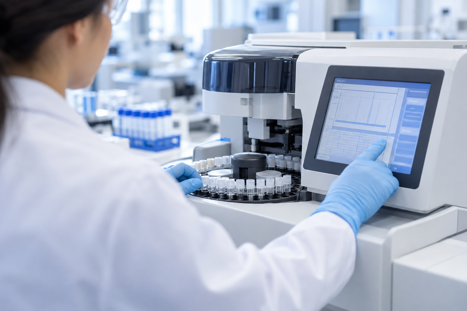 Laboratory professional reviewing an instrument