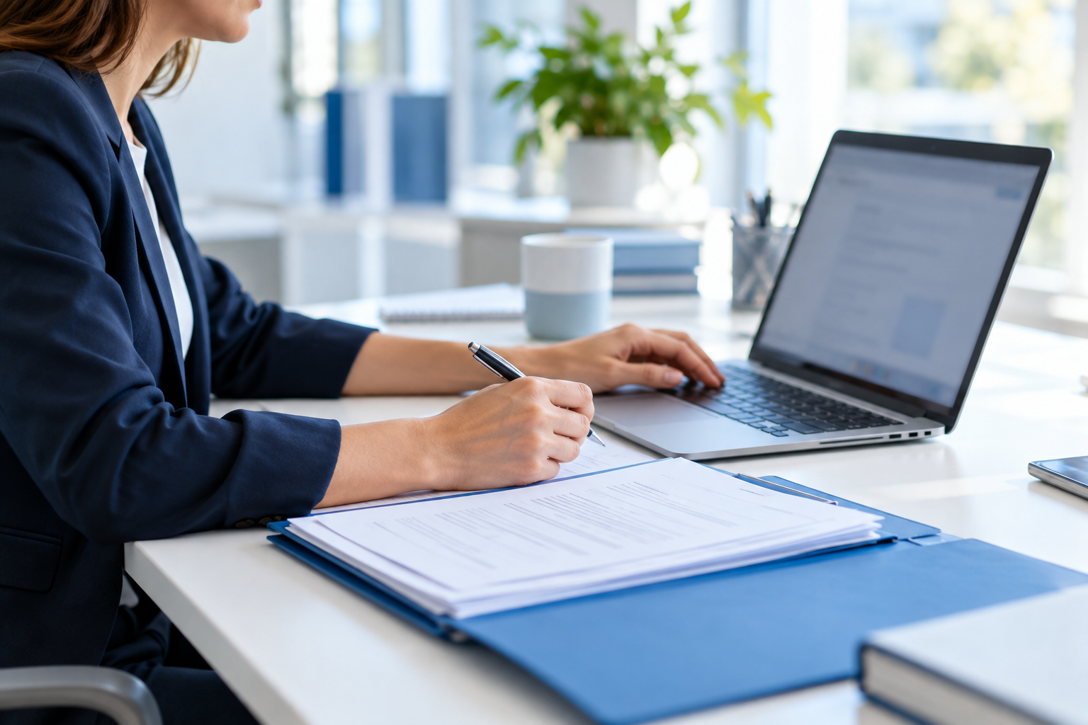Professional reviewing laboratory information at a computer