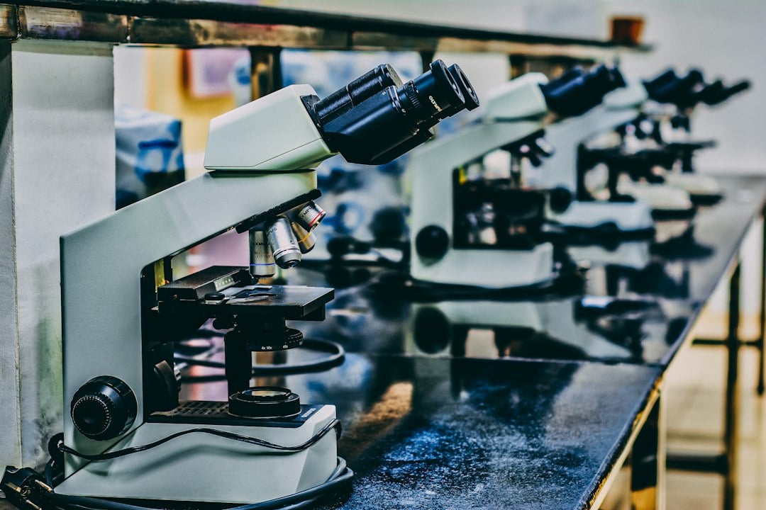 Close-up of a microscope in a scientific laboratory